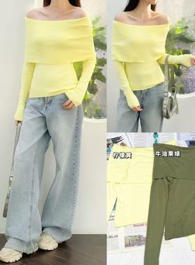 12.06新品 爱福21 法式优雅~纯棉一字肩设计修身显瘦百搭针织上衣