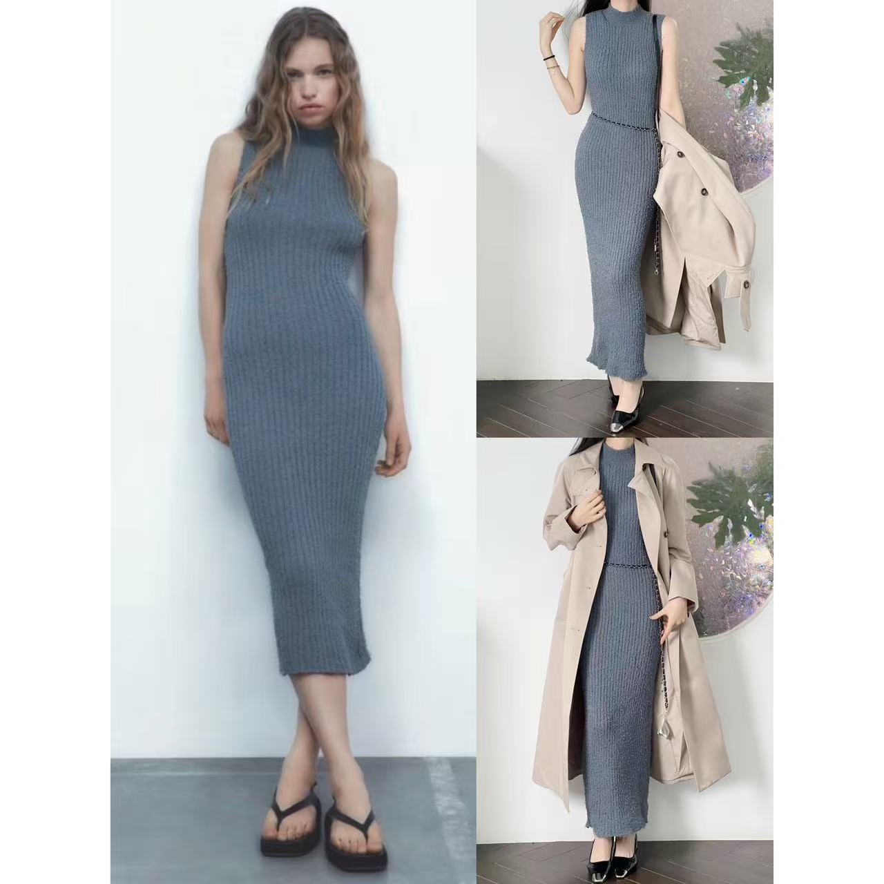 半高领针织无袖显瘦长款连衣裙