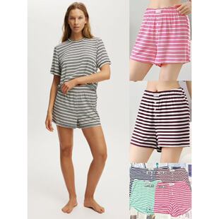 05.27新品 澳洲BODY 美式慵懒风休闲松紧高腰条纹撞色百搭短裤