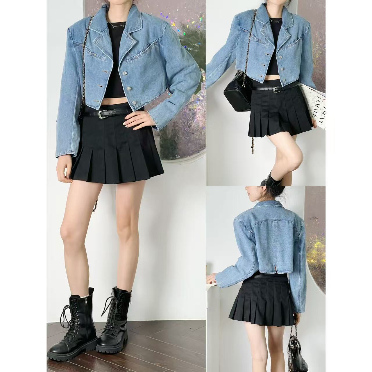 港风休闲宽松翻领百搭牛仔短外套