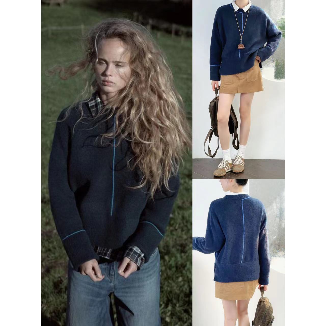 休闲圆领套头百搭长袖针织毛衣