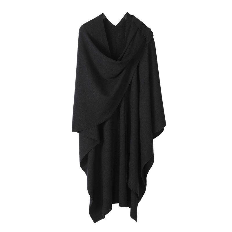 定制logo开叉斗篷披肩包芯纱毯子针织纯色披肩女加杠绑带大披肩