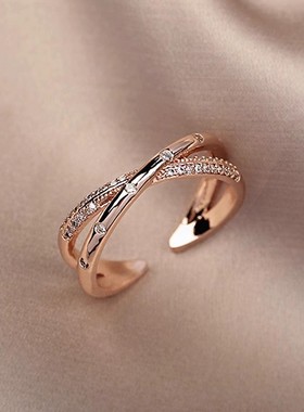 奥莱专柜清仓撤柜捡漏18K交叉镶钻戒指玫瑰金色女彩金配饰送礼物