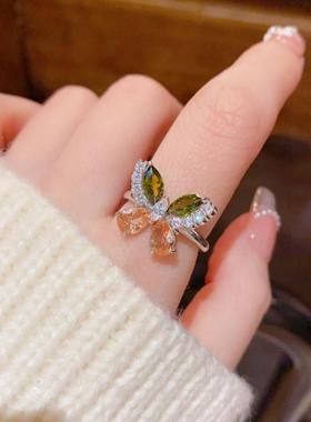 轻奢镶钻撞色蝴蝶开口戒指