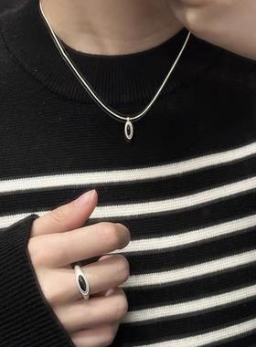 韩版S925纯银黑玛瑙蛇骨项链甜酷小众轻奢2023年新款女简约冷淡风
