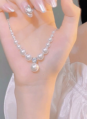 正品碎银珍珠吊坠项链