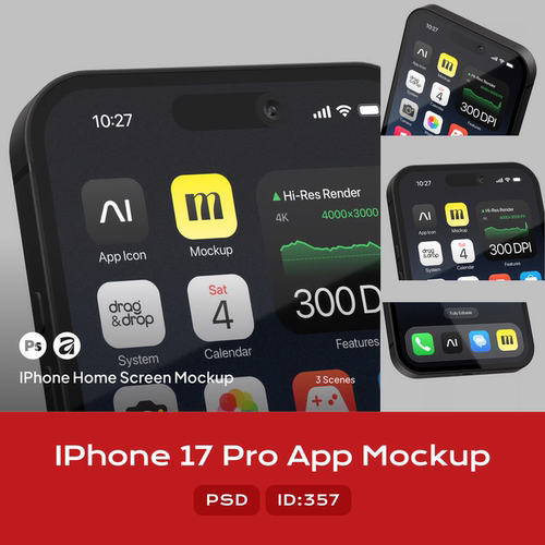 3款iPhoneApp应用图标样机苹果手机Mockup界面展示UI作品集357