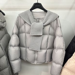 可拆卸针织连帽粉色羽绒服女冬2025新款小个子韩系保暖白鸭绒外套