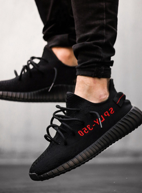 阿迪达斯女鞋Yeezy 350椰子黑红字网面透气轻便运动休闲鞋 CP9652