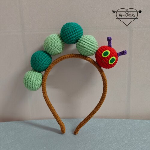 纯手工钩织毛毛虫表演毛线发箍