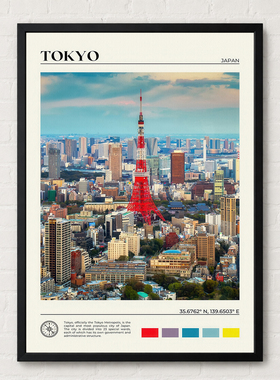 日本东京塔城市天际线卧室装饰画北欧风小众艺术高级感竖版挂画