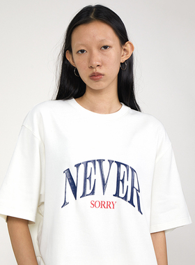 ok center never sorry 复古红蓝标 宽松基础纯棉重磅