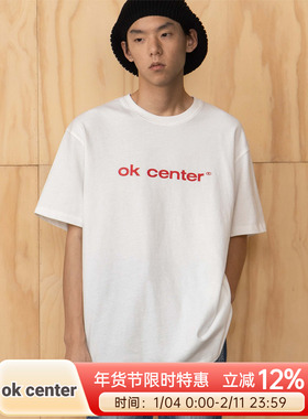 okcenter白红基础字authentic sanded dry 毛感宽松版型TEE