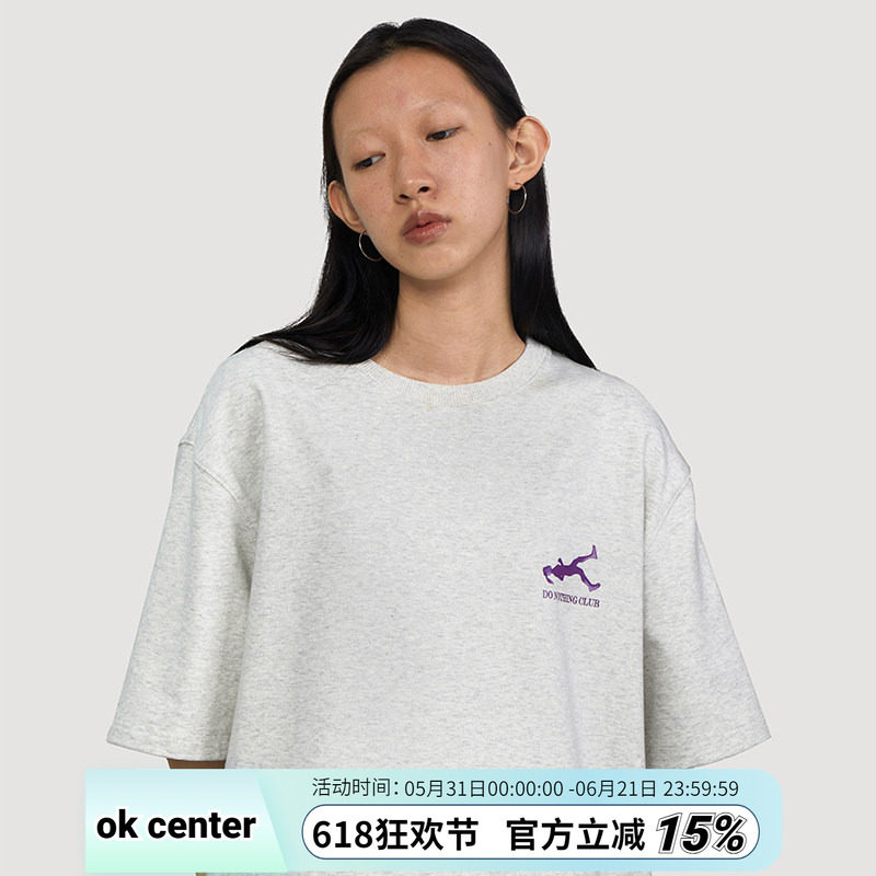okclub经典花灰图案宽松休闲