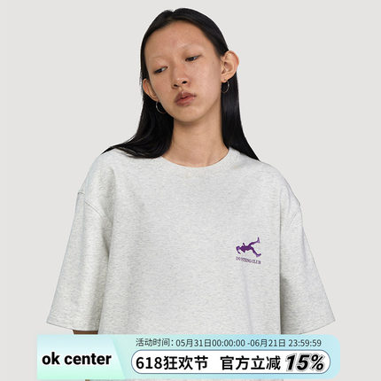ok center do nothing club 经典花灰图案紫标软糯质地棉宽松休闲