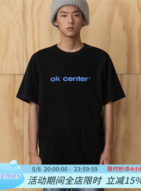 okcenter黑蓝基础字authentic sanded dry 毛感宽松版型TEE