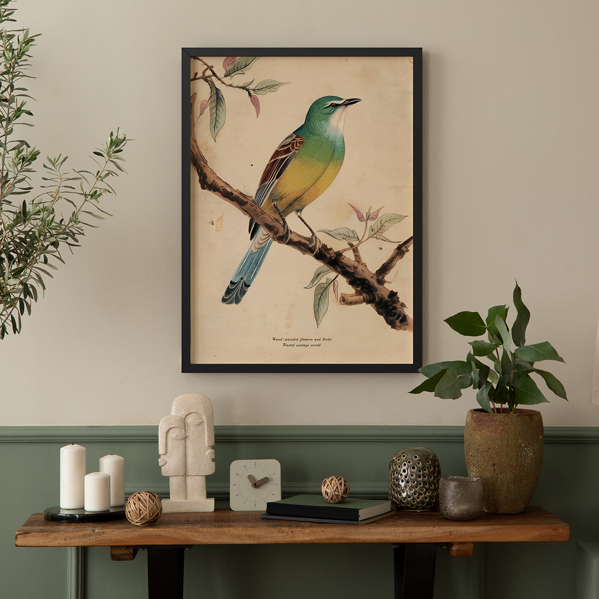 枝上鸣啭客厅卧室沙发动物鸟国风中古装饰画挂画艺术框油画壁画图片