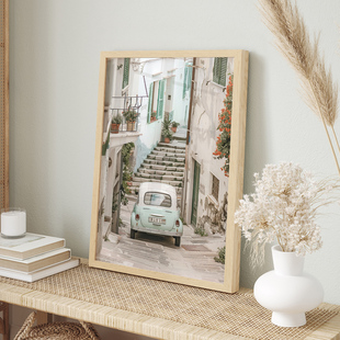 迷人巷弄客厅卧室沙发建筑汽车城市风景装饰画挂画艺术框油画壁画