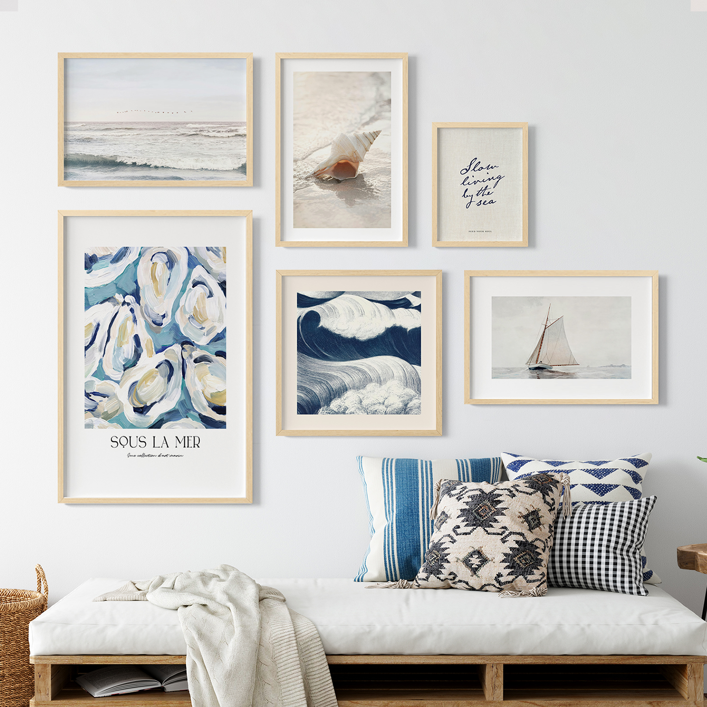 海色轻吟客厅卧室沙发玄关墙壁装饰画挂画艺术框油画壁画插画组合图片