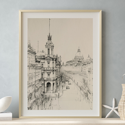 城市地图素描客厅卧室沙发建筑城市黑白装饰画挂画艺术框油画壁画