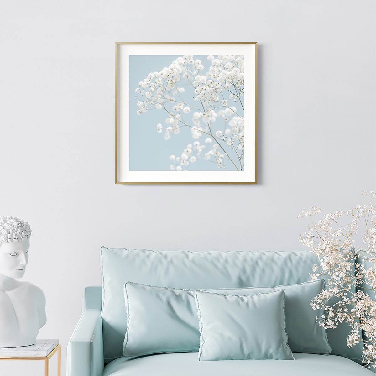 纯白的宁静客厅卧室沙发风景自然植物花卉治愈系装饰画挂画艺术框图片
