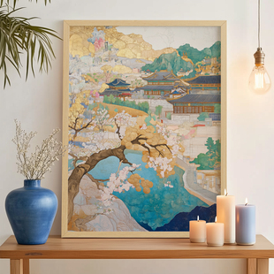 树影下的旧时长安卧室沙发玄关墙壁装饰画挂画艺术框油画壁画插画