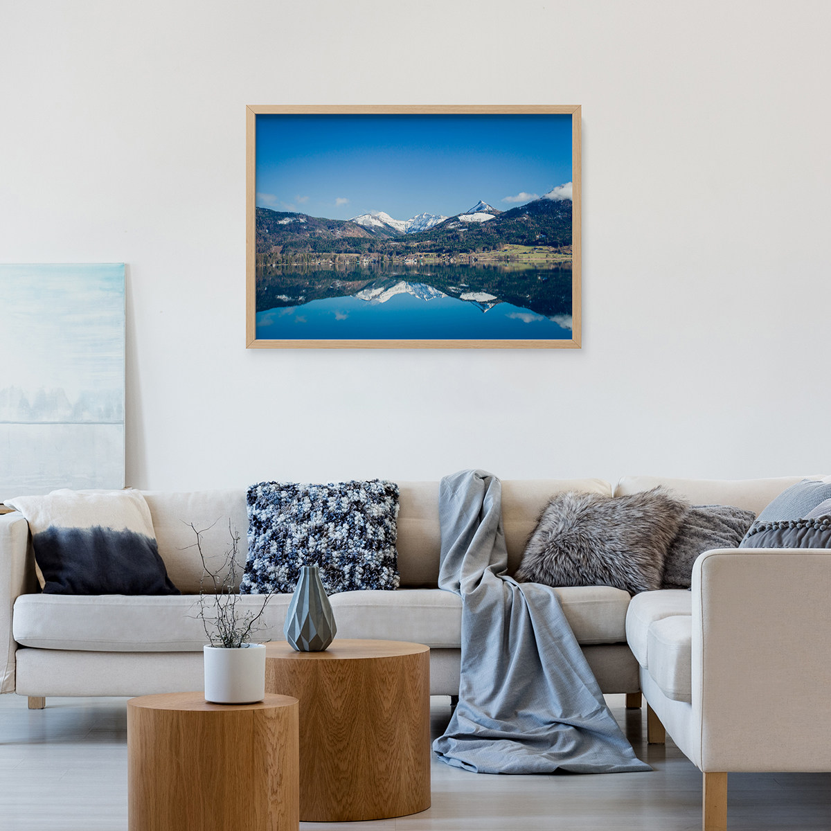 湖光映雪客厅卧室墙壁办公室风景自然装饰画挂画艺术框油画壁画,家居饰品,现代装饰画,淘宝优惠券,粉丝福利购,淘宝优惠卷