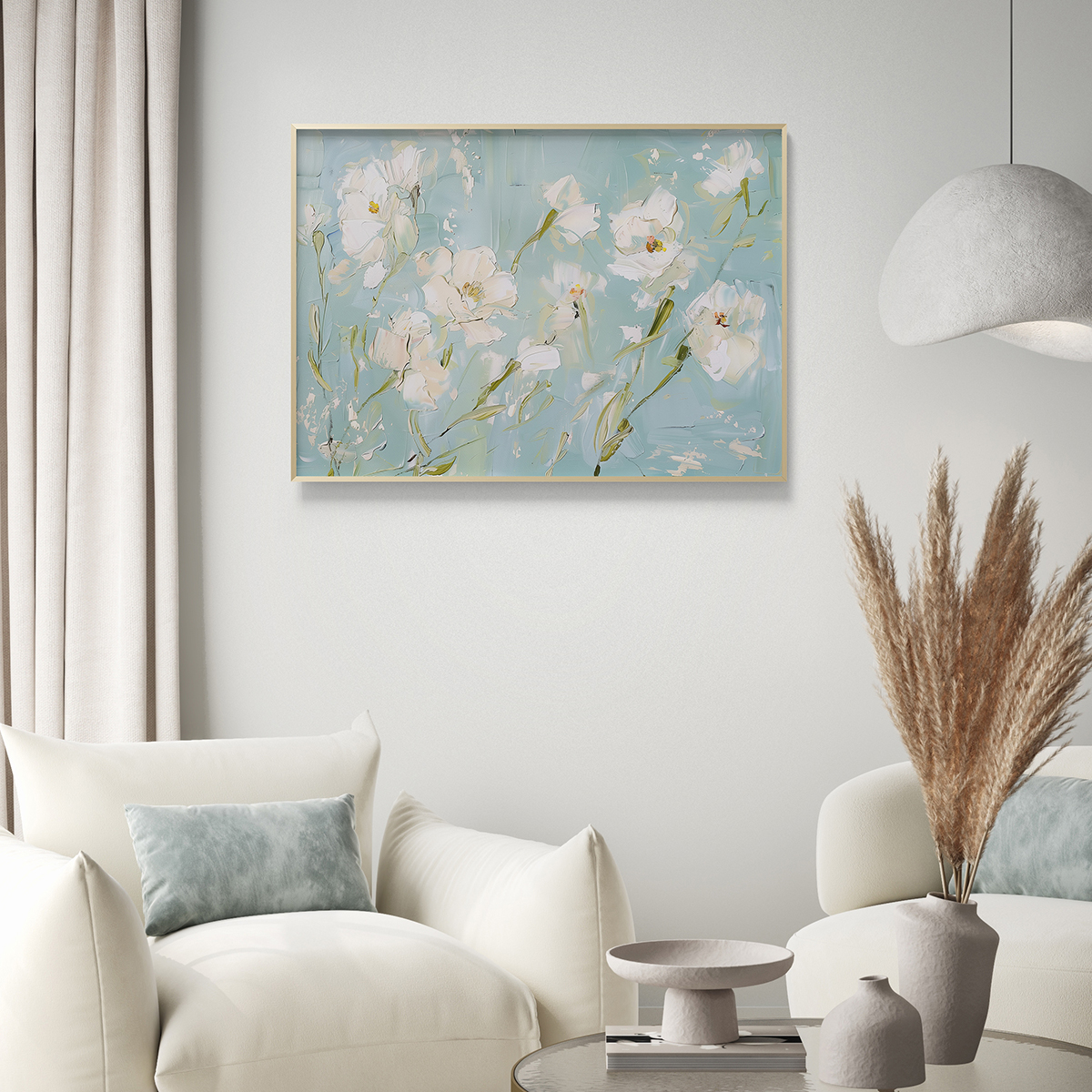 纯白花语客厅卧室沙发走廊自然植物花卉装饰画挂画艺术框油画壁画图片