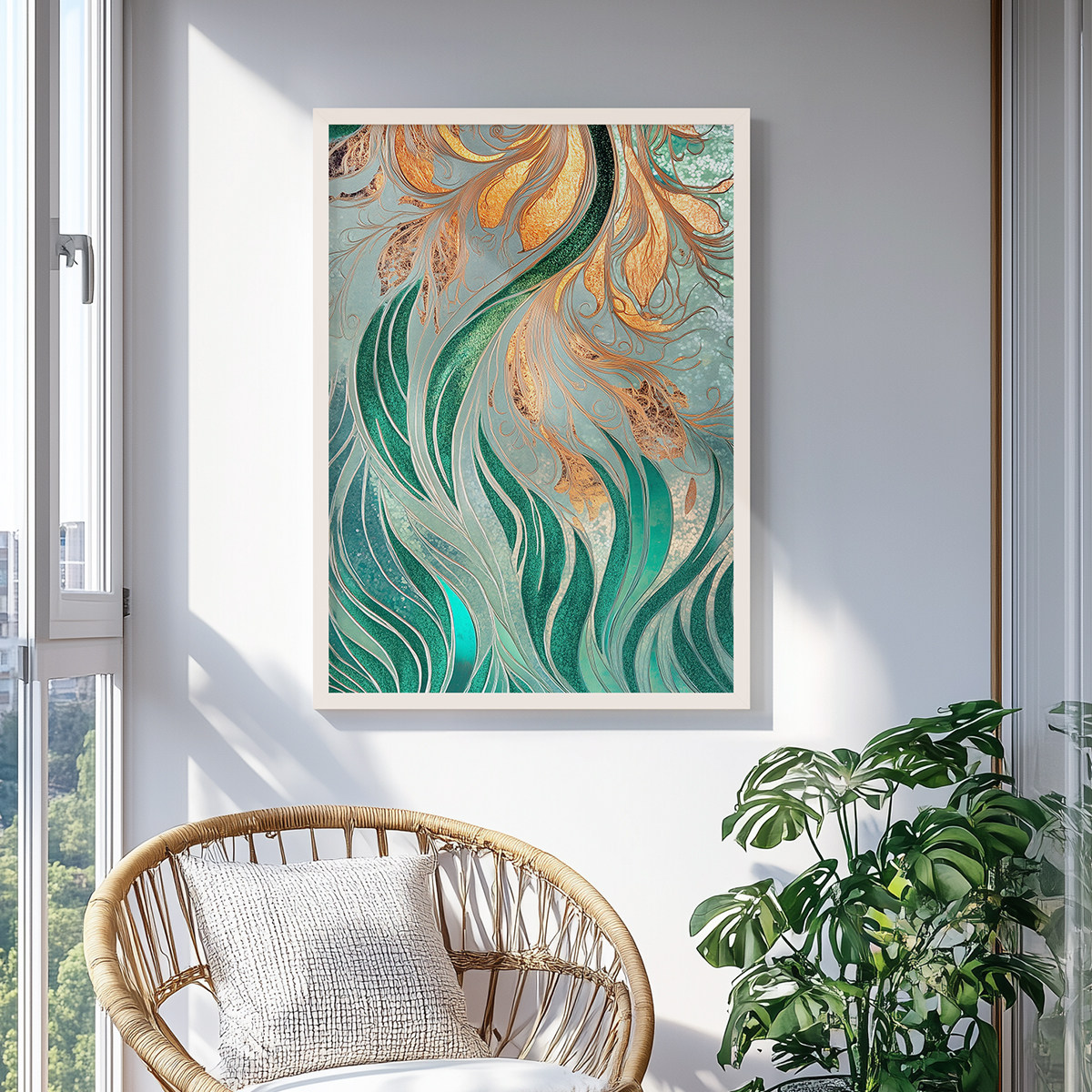 流金绿羽客厅卧室沙发酒店宾馆民宿抽象装饰画挂画艺术框油画壁画,家居饰品,现代装饰画,淘宝优惠券,粉丝福利购,淘宝优惠卷