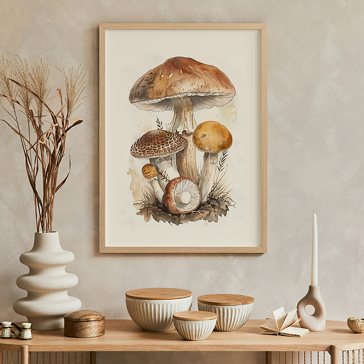 秋日蘑菇客厅卧室沙发餐厅单幅自然植物装饰画挂画艺术框油画壁画图片