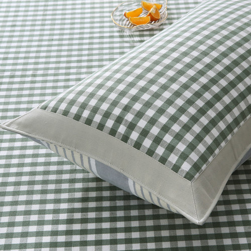 山东纯棉粗布枕套单件加厚格子夏
