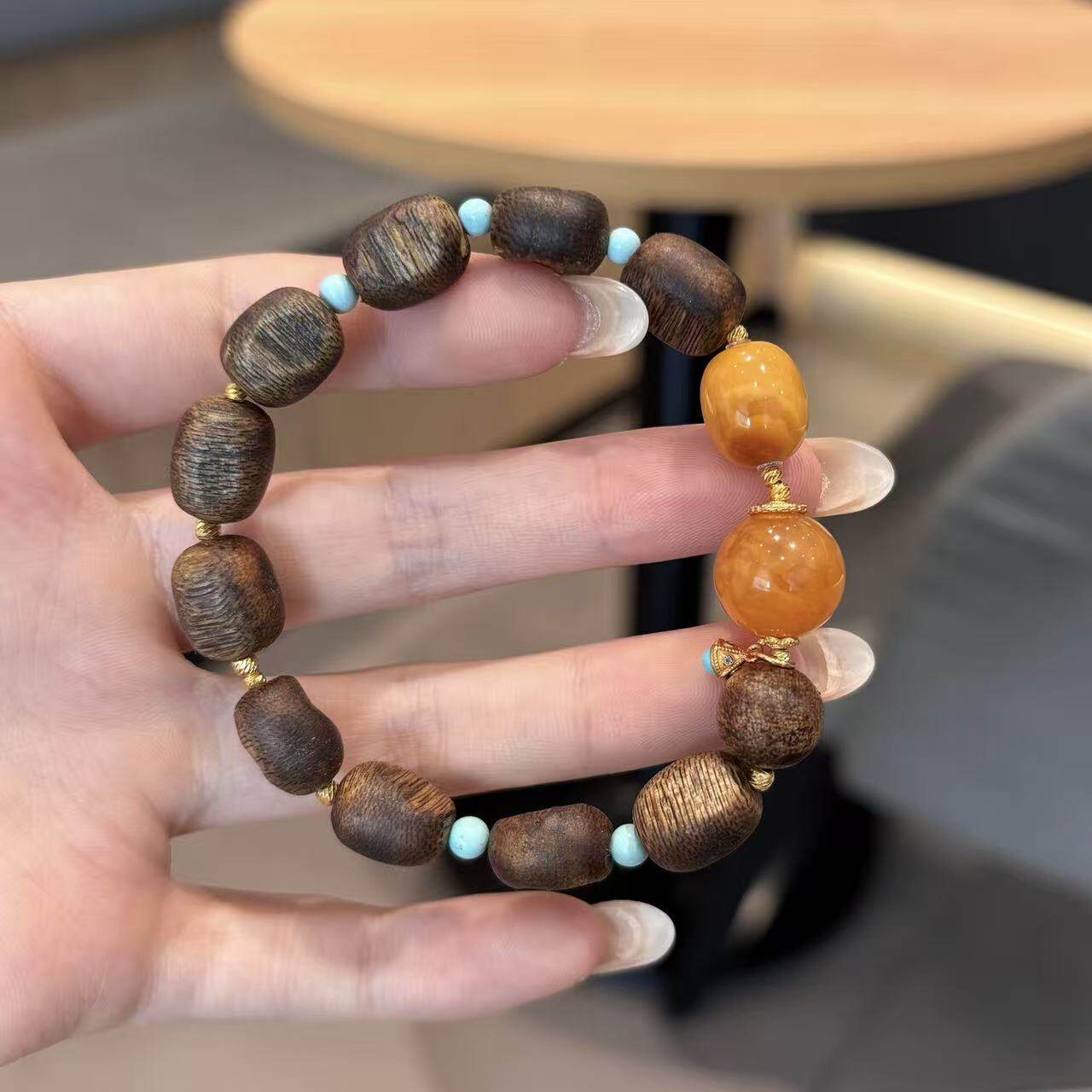 天然棋楠沉香莺歌绿奇楠沉香蜜蜡串珠手链木质新中式女款高端手链