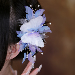 汉服后压配饰发夹森系气蝴蝶古风头饰后脑勺鸭嘴夹侧边夹女生超仙