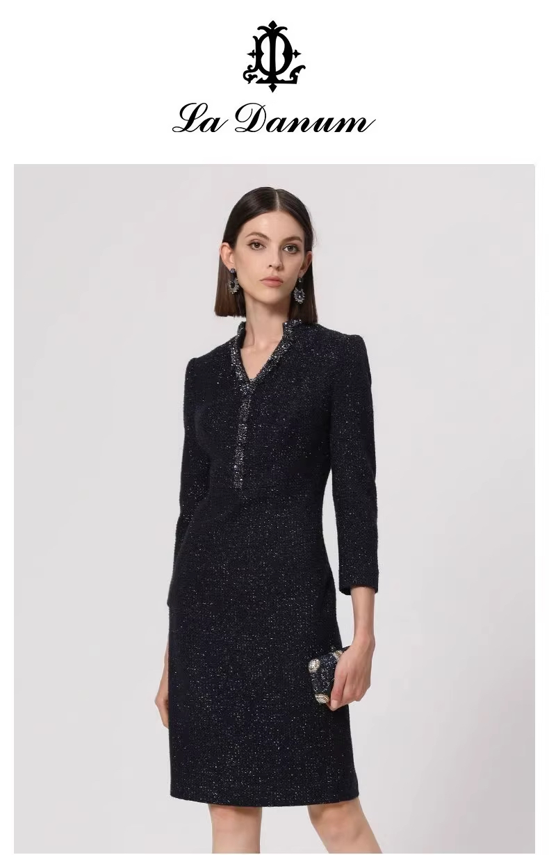 2023年阿丹娜商场同款闪葱粗花呢钉珠收腰小香风连衣裙LRA602DRB0