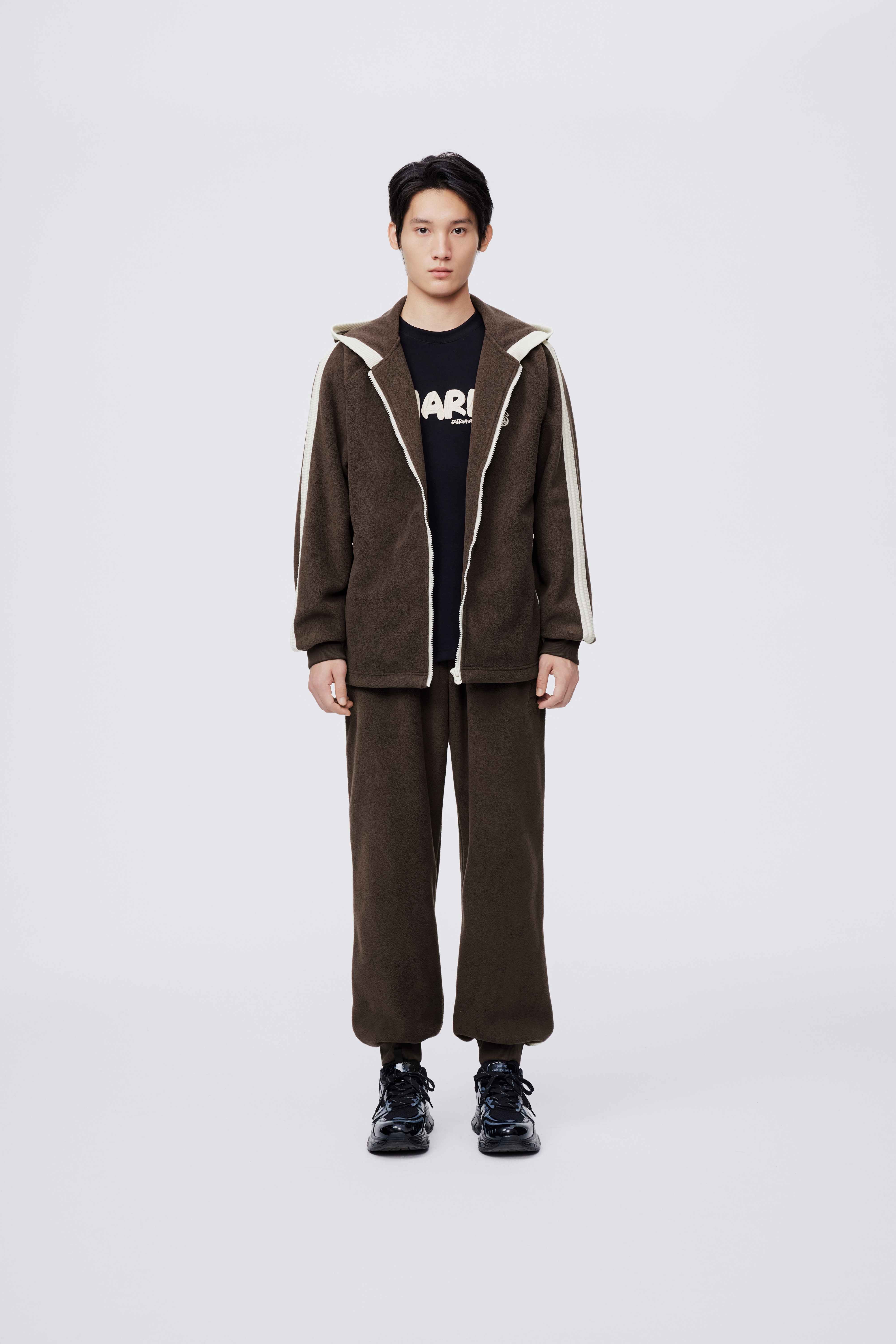 马克华菲2024冬商场同款复合摇粒绒廓形连帽拉链外套714412021009