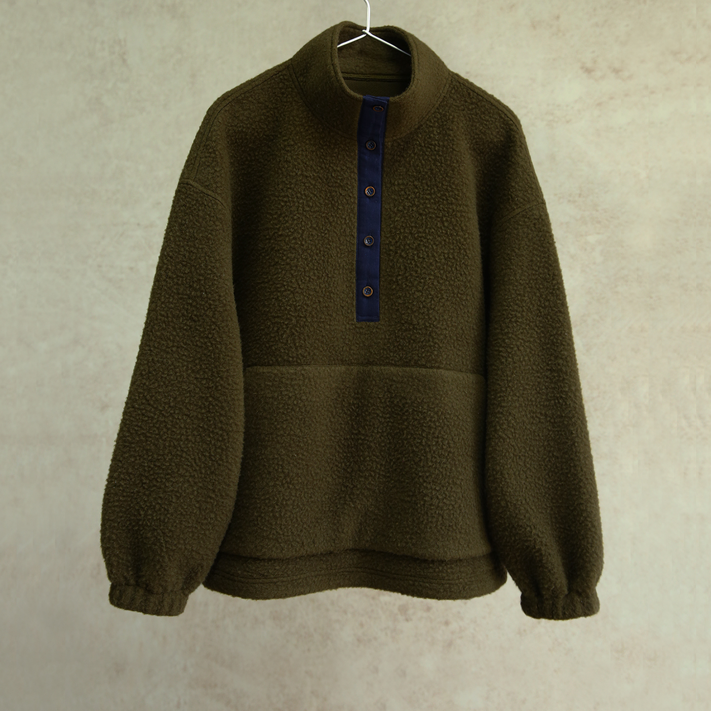 云芝元 新冬款苔藓绿色羊毛棉摇粒绒半开立领保暖卫衣外套0701-M