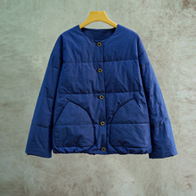 云芝元 设计师款全棉紫蓝色圆领宽松95白鹅绒短款羽绒服0302-S