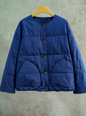 云芝元 设计师款全棉紫蓝色圆领宽松95白鹅绒短款羽绒服0302-S