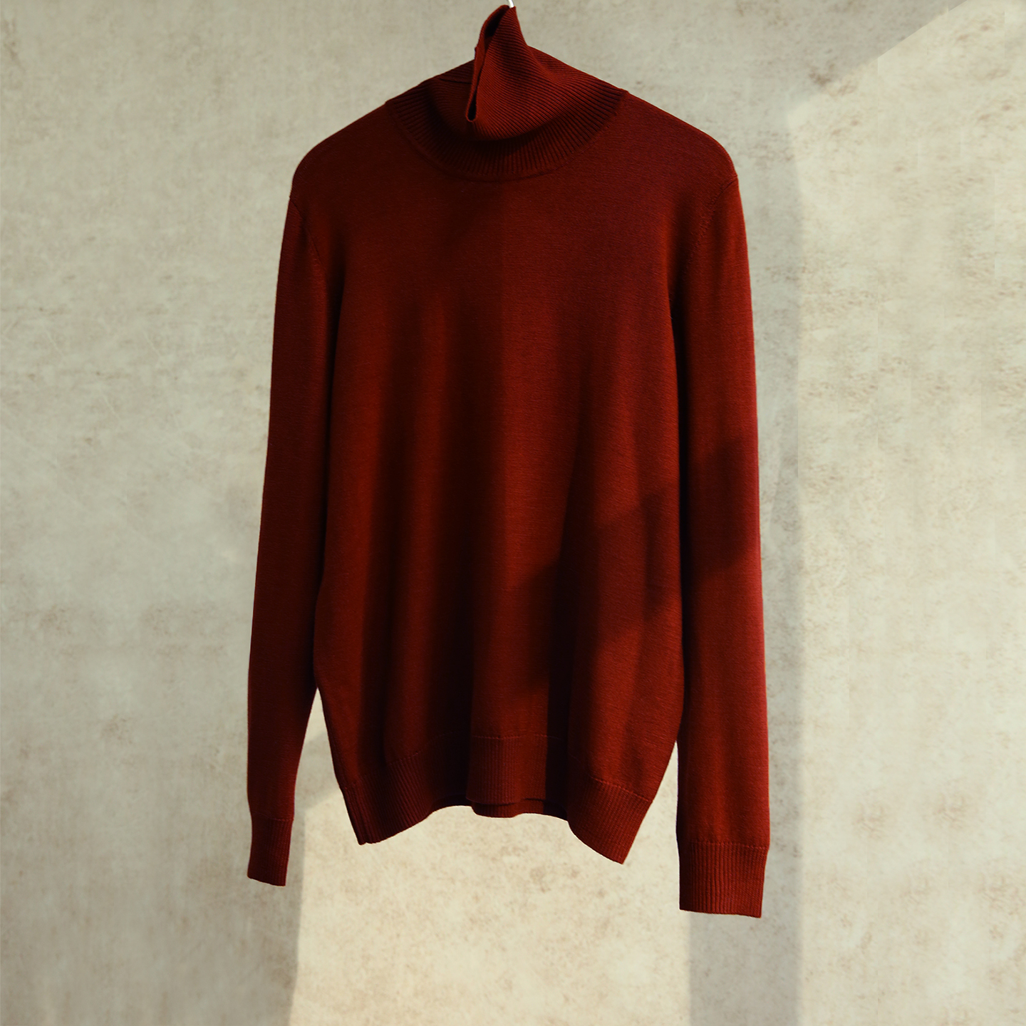 云芝元德国扬子精纺纯羊毛暗红色高领休闲横机针织女打底衫1124-M