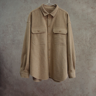 斜纹全棉杏灰色磨毛翻领工装 新款 兜长袖 休闲男款 云芝元 衬衫 26春季