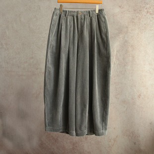 1608 进口日晒干蓝灰色纯棉灯芯绒半松紧腰气球裤 新冬款 云芝元