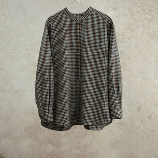 1102 进口灰咖羊毛格子立领原创文艺休闲女士衬衫 新冬款 云芝元