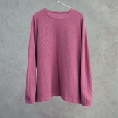 T恤 深粉色罗纹肌理感有机棉圆领针织长袖 云芝元 26设计师春新款
