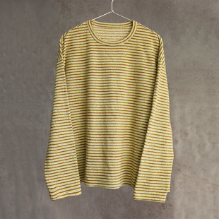 T恤2903 进口咖黄条纹圆领有机棉长袖 设计师新冬款 云芝元