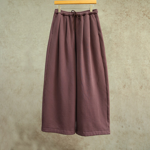 云芝元 新冬款灰紫色牦牛绒抓绒针织全松紧腰直筒卫裤0401-M