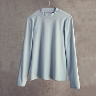 简约舒适百搭T恤005 浅蓝色罗纹半高领长袖 设计师秋冬款 云芝元