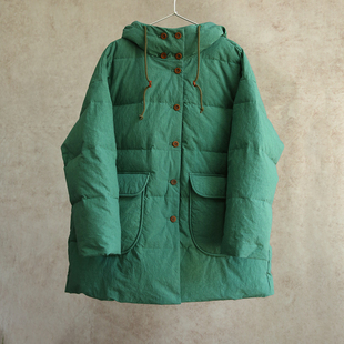 云芝元 进口日晒干绿色95白鹅绒连帽中长保暖羽绒服0406M 冬款