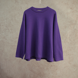 云芝元 新冬款紫灰纯棉圆领高捻针织电脑横机休闲双面卫衣0127M