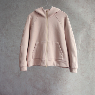 拉链帽衫 云芝元 针织长袖 灰粉木棉插肩袖 设计师26春新款