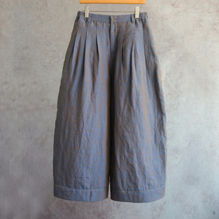 1301 云芝元 棉裤 雀羽蓝色纯汉麻半松紧腰保暖休闲阔版 新冬款